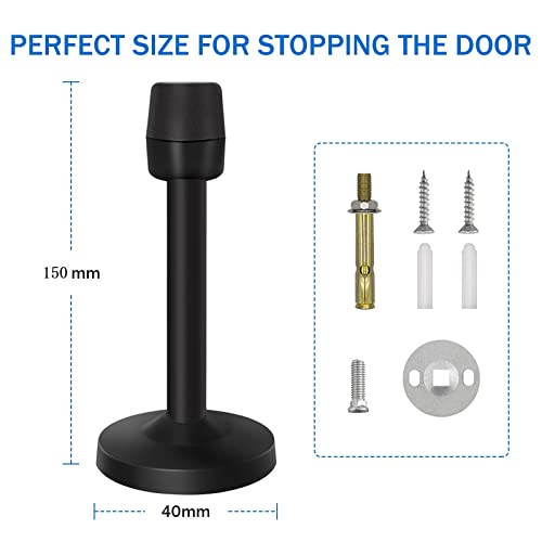 Door Stopper 6 Inch Long Door Stop Black Wall Mount Door Stopper Solid Rigid, No Odor Rubber Tip, Mute, Heavy Duty Rubber Nickel Doorstop, Brushed Satin Door Holder - color: Black, size: 6" x 1 Pack