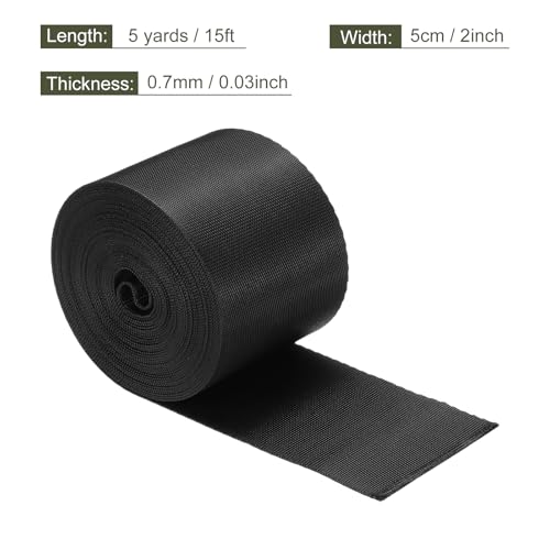 MECCANIXITY Flat Nylon Webbing Strap 2 Inch 5 Yards Black - color: Black, size: 2 Inch x 5 Yards