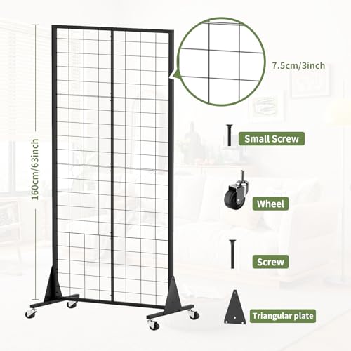 1-Pack Grid Wall Panels, 2' X 5.5' Ft Gridwall Panel Display Stand, Heavy Movable Floorstanding Detachable Gird Wall Panels,Suitable for Art Fairs(Lncludes 4-Pack Mesh Accessories) - size: 1