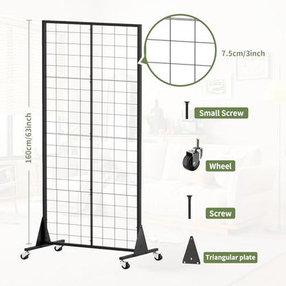 1-Pack Grid Wall Panels, 2' X 5.5' Ft Gridwall Panel Display Stand, Heavy Movable Floorstanding Detachable Gird Wall Panels,Suitable for Art Fairs(Lncludes 4-Pack Mesh Accessories) - size: 1
