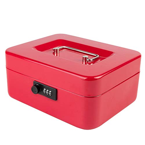 KYODOLED Medium Cash Box with Combination Lock Safe Metal Money Box with Money Tray for Security Lock Box 7.87"x 6.30"x 3.54" Red Medium - color: Red (Pack of 1), size: Medium