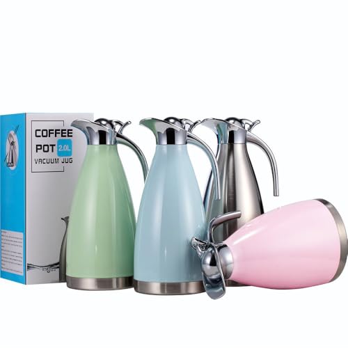 68 Oz Stainless Steel Thermal Carafe - Double Walled Vacuum Insulated Thermos/Carafe with Lid - Coffee/Tea Carafe Heat & Cold Retention - 2 Liter Pink - color: Pink