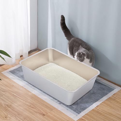 Stainless Steel Litter Box,XXL Metal Cat Litter Box for Big Cats 8IN Deep, Cat LitterBox High Sided Pet Toilet Easy to Clean,Cats Litter Pan for Adult Cats,Non Stick, No Smell - color: 23.6" L x 15.7" W x 8" H