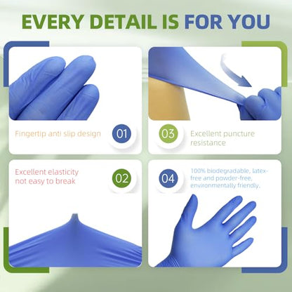 Jointown Biodegradable Nitrile Exam Gloves, Disposable Medical Surgical Gloves, Violet Blue, Latex Free, Food Safe - size: Large