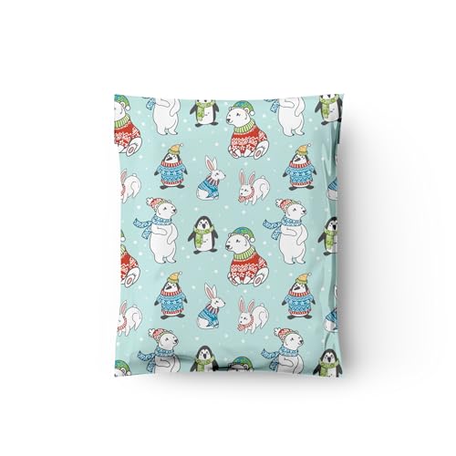 12x15 (50) Winter Animals Christmas Designer Poly Mailers Self Sealing Waterproof Shipping Envelopes Holiday Premium Printed Bags For Small Businesses - color: Winter Animals, size: 12x15
