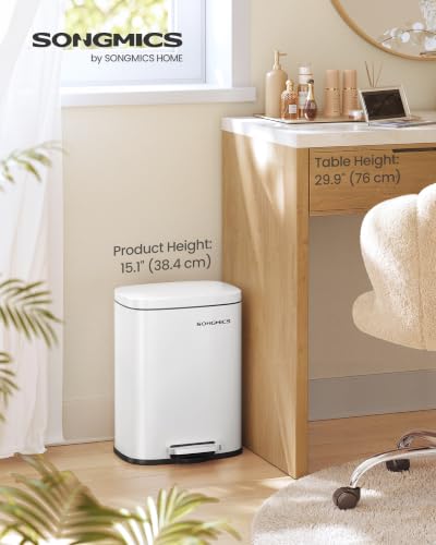 SONGMICS 3.2 Gallon (12 L) Trash Can, Stainless Steel, Step-On Pedal - color: White, size: 3.2 Gal.