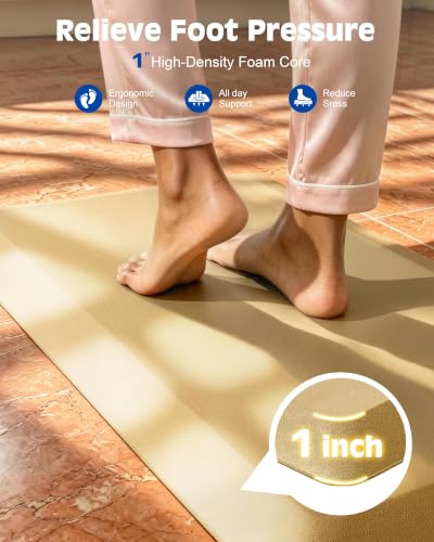 FEATOL 1 Inch Extra Thick Anti-Fatigue Mat for Standing Desk & Kitchen - color: Beige, size: 24"L x 17"W x 1"Th