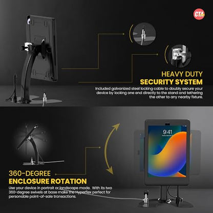 Dual Kiosk Stand – CTA Security Stand with Locking Case, Cable, Stylus, Tether, and 360-Degree Rotating Base for iPad Pro 10.5”, iPad Air 3 (PAD-ASKTB) – Black - color: Black, size: iPad Air 3 Gen/ iPad Pro 10.5", style: Dual Security