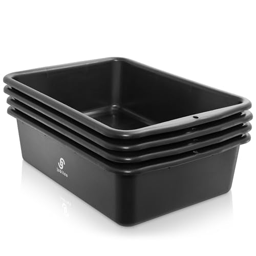 Jubilee 4-Pk Plastic Storage Bin, 20L Black Commercial Busser Utility Tub - color: Black, size: 20 L