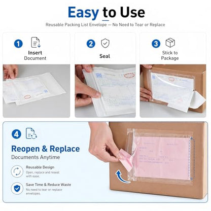50 Pack Packing List Envelopes 6.7 x 9.9 Inch, Clear Adhesive Sleeves