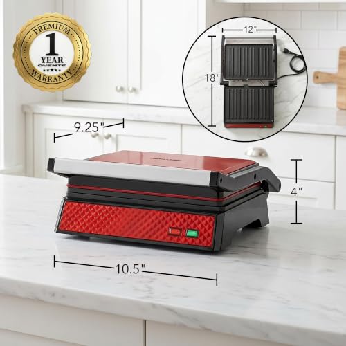 OVENTE Electric Indoor Panini Press Grill + Sandwich Maker, Red GP0620R - color: GP0620R