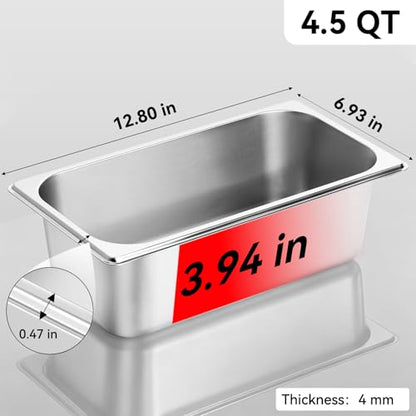 GOLDEN KEY 6 Pack 1/3 Size 4'' Deep Stainless Steel Anti-Jam Hotel Pan - color: 1/3, size: 4" Deep