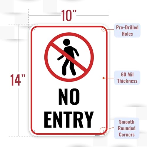 1PC No Entry Sign, 14 x 10 Inches - Aluminum - Restricted Area Authorized Personnel Only No Access Warning Sign