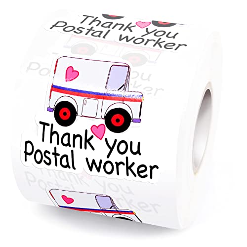 Wailozco Thank You Postal Worker Sticker,Thanks Mail Carrier Sticker 500 Labels Per Roll - color: Thank You Postal Worker