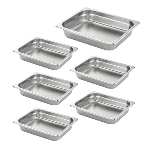 HECMAC 6 Pack Anti-Jam Hotel Pans, 1/2 Size 4 Inch Deep, Heavy Duty, Commercial Stainless Steel Chafing Steam Table Pan, Catering Storage Metal Food Pan, 23 Gauge - size: 1/2 Size, 4" Deep