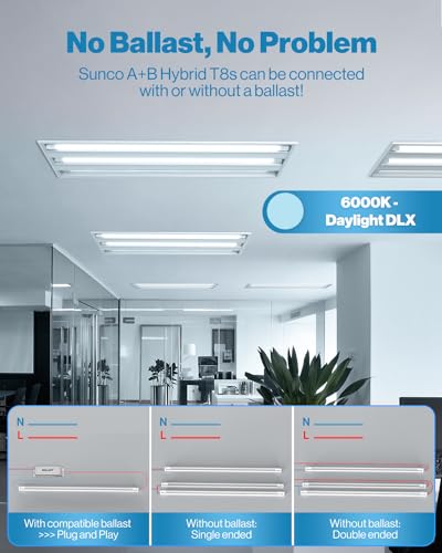 Sunco 50 Pack 4 Foot T8 LED Tube Light Bulbs, 6000K, 20W, Hybrid A+B - color: 6000k Daylight Deluxe