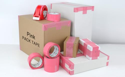 BOMEI PACK 6 Rolls of Pink Packing Tape, 1.88'' x 60yds Per Roll - color: pink
