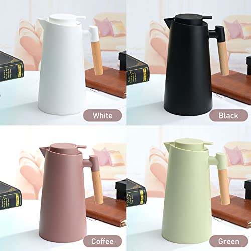 1L Thermal Carafe Double Walled Vacuum Coffee Pot Thermal Pot with Wood Handle Water Kettle Insulated Flask Tea Carafe Keeping Hot Cold (Coffee) - color: Coffee