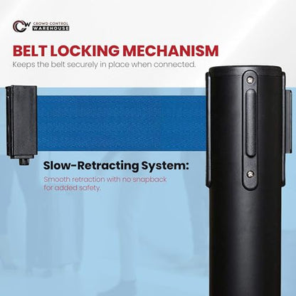CCW Series RBB-100 2-Pack Retractable Belt Barrier Stanchions, 11 Ft Blue - color: Blue Belt wit Black Post
