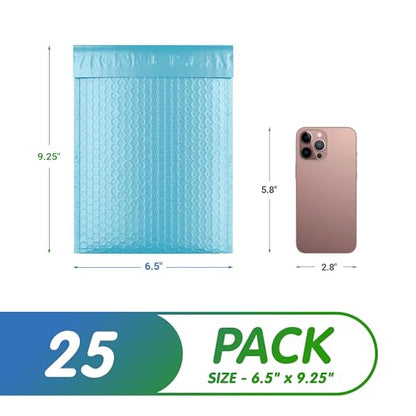 Poly Bubble Mailers, 6.5 x 9.25 Inch Light Blue Padded Mailers, Self Seal Shipping Envelopes, Lightweight Poly Mailer Bags, Waterproof Mailing Bags, Pack of 25 - color: Light Blue, size: 6.5" x 9.25" / 25 Pack
