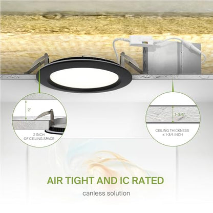 ASD Recessed Lighting 6 Inch Round Commercial LED Downlight, Mini Panel Baffle Trim, 15W 120-277V, 5 CCT Selectable 2700K/3000K/3500K/4000K/5000K, Dimmable LED Ceiling Light Fixture, Black, ETL - color: 1 Pack, size: 6 Inch Black