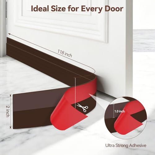 Ohuhu 118" Silicone Door Draft Stopper, 1" Wide Adhesive Weather Stripping - color: Brown, size: 118"L x 2"W