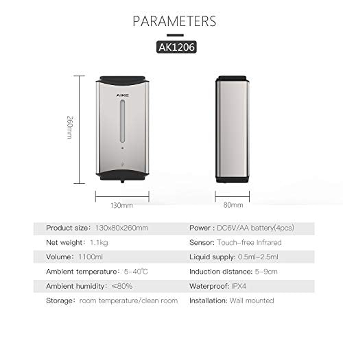 AIKE Heavy Duty Automatic Soap Dispenser,37oz for Bathroom,Polished Steel - color: Polished Stainless Steel