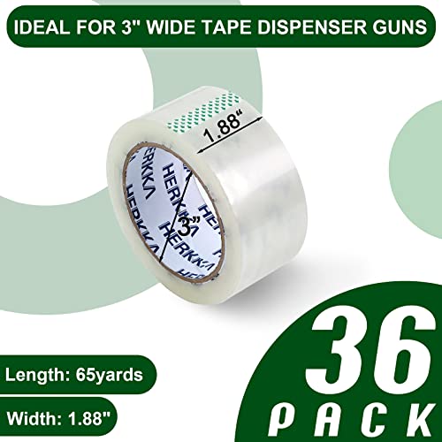 HERKKA Clear Packing Tape, 36 Rolls Heavy Duty Packaging Tape for Shipping Packaging Moving Sealing, Thicker Clear Packing Tape, 1.88 inches Wide, 65 Yards Per Roll, 2340 Total Yards - size: 36 PACK 1.88 INCH WIDE