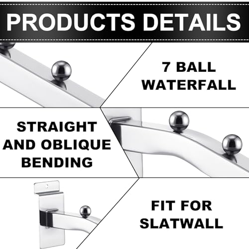 Blulu 10 Pcs 7 Ball Slatwall Waterfall Hook 13.8'' Metal Slat Wall, Silver - color: Silver