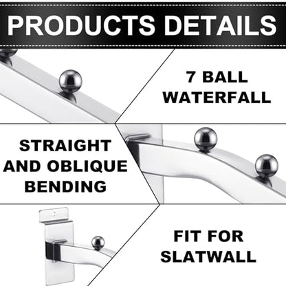 Blulu 10 Pcs 7 Ball Slatwall Waterfall Hook 13.8'' Metal Slat Wall, Silver - color: Silver