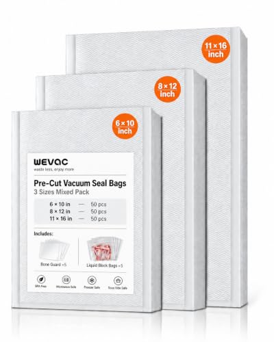 Wevac Vacuum Sealer Bags 150 Gallon 11x16", Quart 8x12", 6x10" for Food - size: 11" x 16" & 8" x 12" & 6" x 10" 150 count