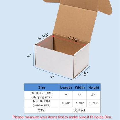 Wowxyz 7x5x4 Inches Shipping Boxes 50 Pack Corrugated Cardboard White Box - size: 7x5x4"