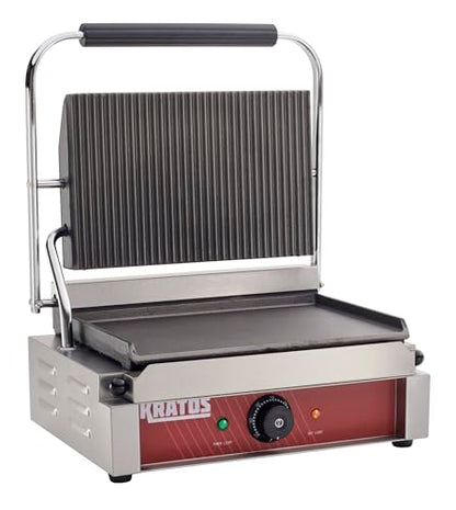 Kratos Commercial Panini Sandwich Grill Grooved Top w/Smooth Bottom Plate - size: Medium w/ Smooth & Grooved Plates