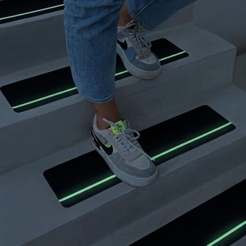 S&X Outdoor Stair Treads Non-Slip 6x24in, 5-Pack, Glow-in-Dark - color: Glow-in-the-Dark/Black, size: 6" x 24"