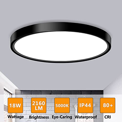LED Flush Mount Ceiling Light Fixture, 9inch Modern Black Light, 18W 5000K, Low Profile Slim Flat Surface Lights for Bedroom Kitchen Hallway Laundry Stairwell Basement Closet - color: Black, size: 9Inch-1Pack