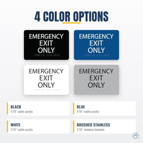 Alpha Dog Emergency Exit Only Sign, 6x9 ADA Braille Sign, Black - color: Black, size: Emergency Exit Only