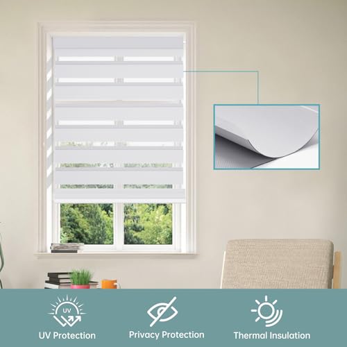 No Drill No Tools Cordless Zebra Blinds for Windows, Day & Night Dual Sheer Roller Shades,Easy Installation,Free-Stop Lift System, Light Filtering Privacy Blinds for Home,Custom Size,Grey - color: Grey, size: No Drill Installation-Custom Size