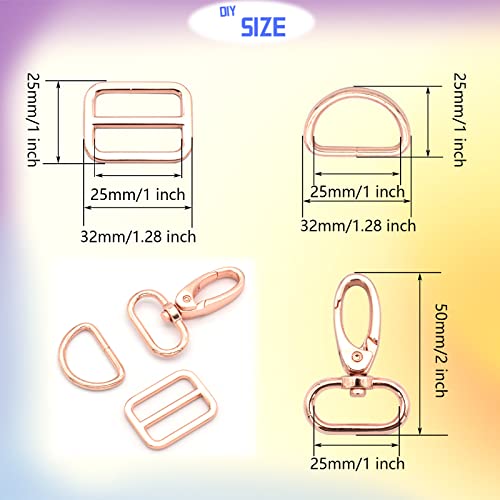 Rainbow Swivel Hook Claw Clasp - 25mm Slide Strap Buckle D Ring Adjuster Buckle for Dog Collar Backpack Purse Hardware - color: Rose Gold