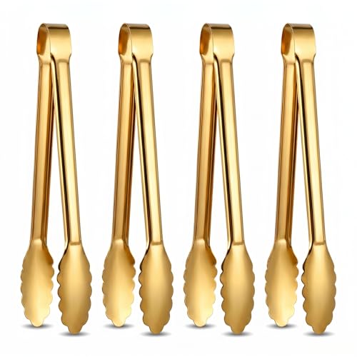 4 Pack Serving Tongs 12 Inch Salad Tongs Buffet Tongs Stainless Steel Food Tong Serving Utensils for Buffet Wedding Party Catering (12 Inch, Gold) - color: Gold, size: 12 Inch