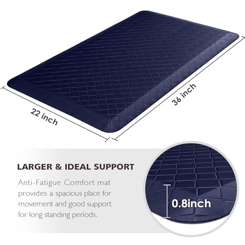 HappyTrends Kitchen Floor Mat - 4/5 Inch Thick Anti-Fatigue Kitchen Rug - color: Blue, size: 36"L x 22"W x 0.8"Th