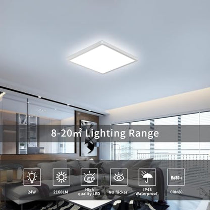 DELIPOP 2 Pack Flush Mount Ceiling Light, 12 Inch 24W Ultra Thin Square LED Ceiling Light, 6500K Cool White Low Profile Light Fixture for Living Room Bedroom Bathroom Kitchen Dining Room Corridor - size: 12in-6500K-2Pack