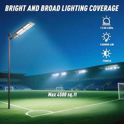 Solar Street Light 2 Pack, 9000W Solar Street Lights Outdoor Waterproof, Solar Parking Lot Lights with Remote Control & Motion Sensor, Pole or Wall Mount, for Commercial Yard Driveway Barn - size: M 2 PACK