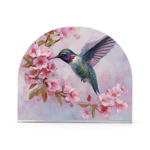 Pink Hummingbird Napkin Holder for Table Acrylic Tissue Dispenser - color: beautiful hummingbird