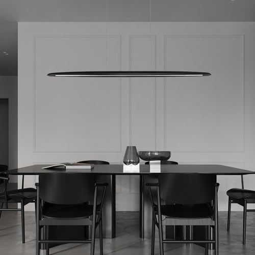 YISDESIGN 71" Wood Linear Pendant Light Black Linear Pendant Dinning Room Hanging Lights LED Dimmable Chandeliers 50w for Dining Room Pool Table Lights Kitchen Island Light Black - color: Black, size: 71in