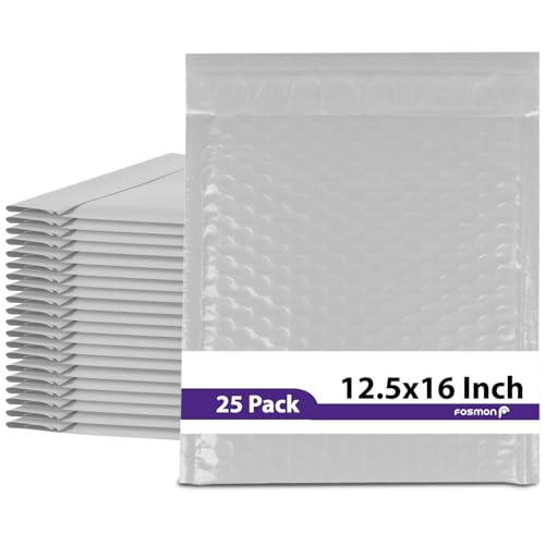 Fosmon #6 Poly Bubble Mailer 12.5 x 16 (25 Pack), Lightweight Water/Dust/Shock/Tear Resistant Padded Shipping Envelopes for Book, Magazine, Documents - size: 25 Pack