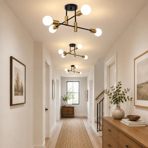 Garwarm Black and Gold Sputnik Chandelier, 4-Light Semi Flush Ceiling Light - color: 4-Lights,Black and Gold