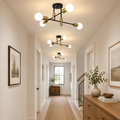 Garwarm Black and Gold Sputnik Chandelier, 4-Light Semi Flush Ceiling Light - color: 4-Lights,Black and Gold