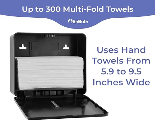 Multifold Paper Towel Dispenser Wall Mount (Black), Folded Hand Towel Dispenser for Bathroom/Restroom (Holds up to 300 Towels), Commercial Paper Towel Holder, Trifold Paper Towels Dispenser by EnBath