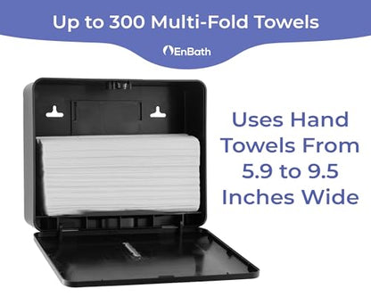 Multifold Paper Towel Dispenser Wall Mount (Black), Folded Hand Towel Dispenser for Bathroom/Restroom (Holds up to 300 Towels), Commercial Paper Towel Holder, Trifold Paper Towels Dispenser by EnBath