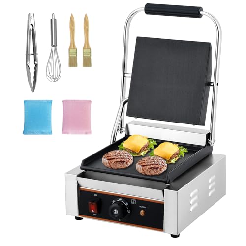 YS-811C 1800W Commercial Panini Press & Electric Grill, 9x9 Inch Sandwich Maker with 6-Temp Control, 110V Indoor Grill for Burgers, Panini, Breakfast, Silver - size: 9"x 9" with Smooth Plate